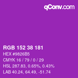 Color code: RGB 152 38 181 | qconv.com