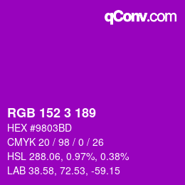 カラーコード: RGB 152 3 189 | qconv.com
