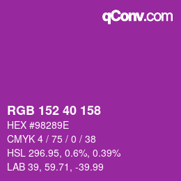 Color code: RGB 152 40 158 | qconv.com