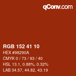 Color code: RGB 152 41 10 | qconv.com