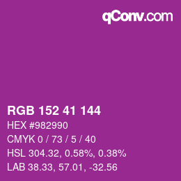 カラーコード: RGB 152 41 144 | qconv.com