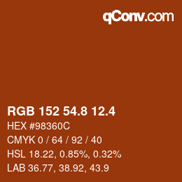 カラーコード: RGB 152 54.8 12.4 | qconv.com