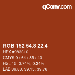 カラーコード: RGB 152 54.8 22.4 | qconv.com