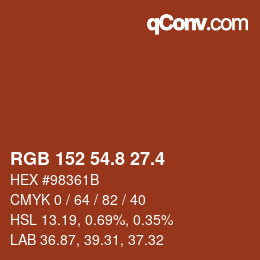 カラーコード: RGB 152 54.8 27.4 | qconv.com