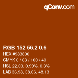 カラーコード: RGB 152 56.2 0.6 | qconv.com