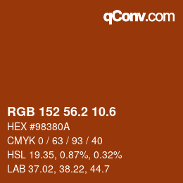 カラーコード: RGB 152 56.2 10.6 | qconv.com