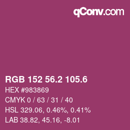 カラーコード: RGB 152 56.2 105.6 | qconv.com