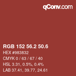 カラーコード: RGB 152 56.2 50.6 | qconv.com