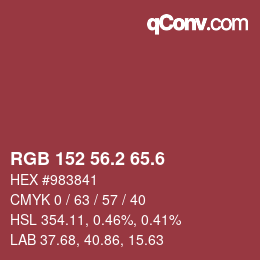 カラーコード: RGB 152 56.2 65.6 | qconv.com