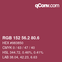 カラーコード: RGB 152 56.2 80.6 | qconv.com