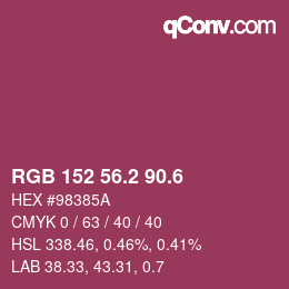 カラーコード: RGB 152 56.2 90.6 | qconv.com