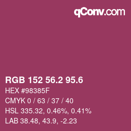 カラーコード: RGB 152 56.2 95.6 | qconv.com