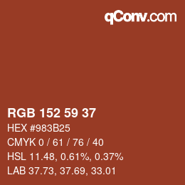 カラーコード: RGB 152 59 37 | qconv.com