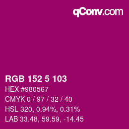 カラーコード: RGB 152 5 103 | qconv.com