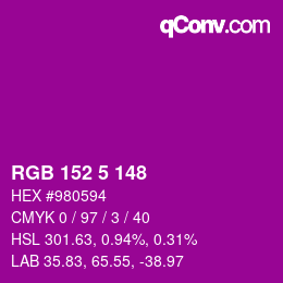 Color code: RGB 152 5 148 | qconv.com