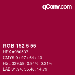 カラーコード: RGB 152 5 55 | qconv.com
