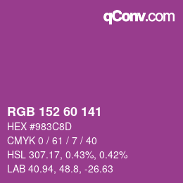 Color code: RGB 152 60 141 | qconv.com