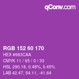颜色代码: RGB 152 60 170 | qconv.com
