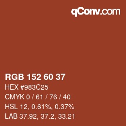 颜色代码: RGB 152 60 37 | qconv.com