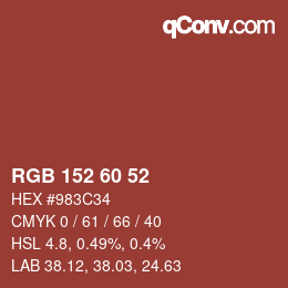 カラーコード: RGB 152 60 52 | qconv.com