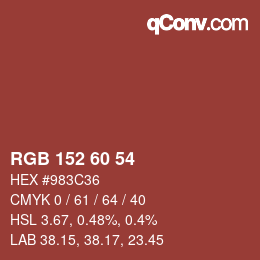 カラーコード: RGB 152 60 54 | qconv.com