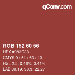 カラーコード: RGB 152 60 56 | qconv.com