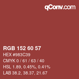カラーコード: RGB 152 60 57 | qconv.com