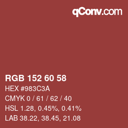颜色代码: RGB 152 60 58 | qconv.com