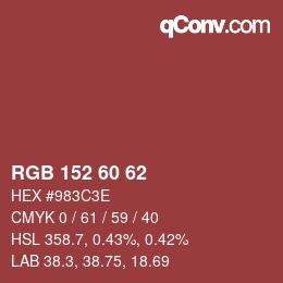カラーコード: RGB 152 60 62 | qconv.com