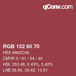 カラーコード: RGB 152 60 70 | qconv.com