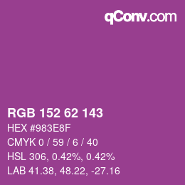 颜色代码: RGB 152 62 143 | qconv.com