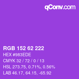 カラーコード: RGB 152 62 222 | qconv.com