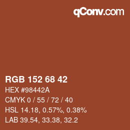 颜色代码: RGB 152 68 42 | qconv.com