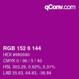颜色代码: RGB 152 6 144 | qconv.com