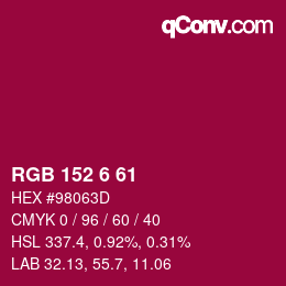 颜色代码: RGB 152 6 61 | qconv.com