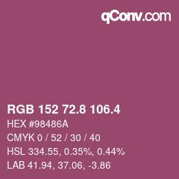 カラーコード: RGB 152 72.8 106.4 | qconv.com