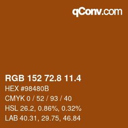 カラーコード: RGB 152 72.8 11.4 | qconv.com
