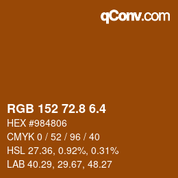 カラーコード: RGB 152 72.8 6.4 | qconv.com