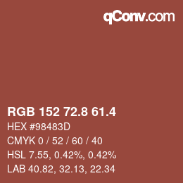 カラーコード: RGB 152 72.8 61.4 | qconv.com