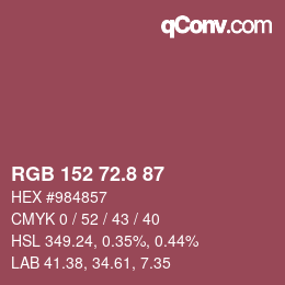 カラーコード: RGB 152 72.8 87 | qconv.com