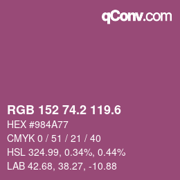 カラーコード: RGB 152 74.2 119.6 | qconv.com