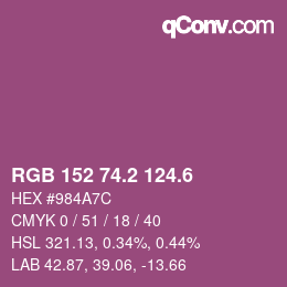 カラーコード: RGB 152 74.2 124.6 | qconv.com