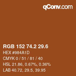 カラーコード: RGB 152 74.2 29.6 | qconv.com