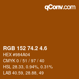 カラーコード: RGB 152 74.2 4.6 | qconv.com