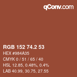 カラーコード: RGB 152 74.2 53 | qconv.com