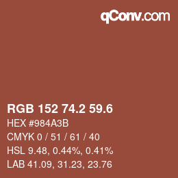 カラーコード: RGB 152 74.2 59.6 | qconv.com