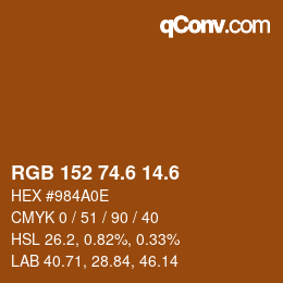 カラーコード: RGB 152 74.6 14.6 | qconv.com