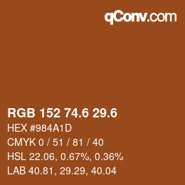 カラーコード: RGB 152 74.6 29.6 | qconv.com