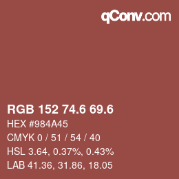 カラーコード: RGB 152 74.6 69.6 | qconv.com