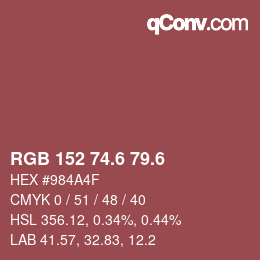 カラーコード: RGB 152 74.6 79.6 | qconv.com